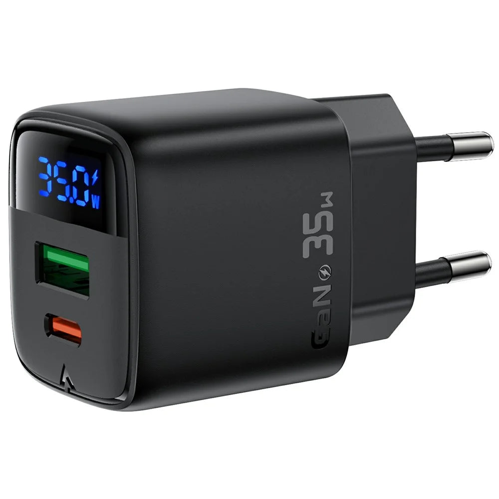 ACEFAST A116 For Multiple Devices PD 35W GaN Charger Dual Port USB C and A LED Display Quick Charging Adapter - EU Plug - 3