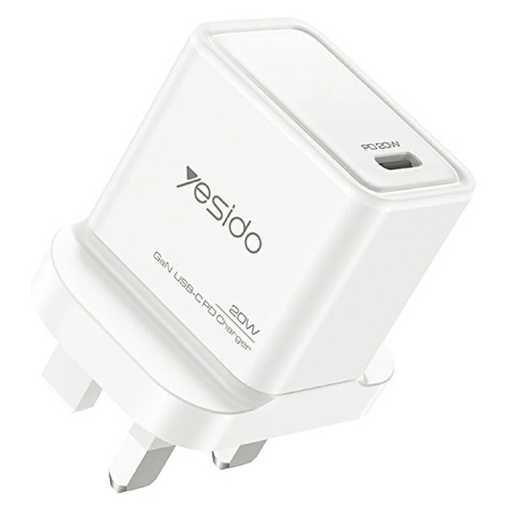YESIDO YC79 Single USB-C Port GaN Charger PD 20W Fast Charging Wall Charger, UK Plug for Smartphone / Tablet - 1