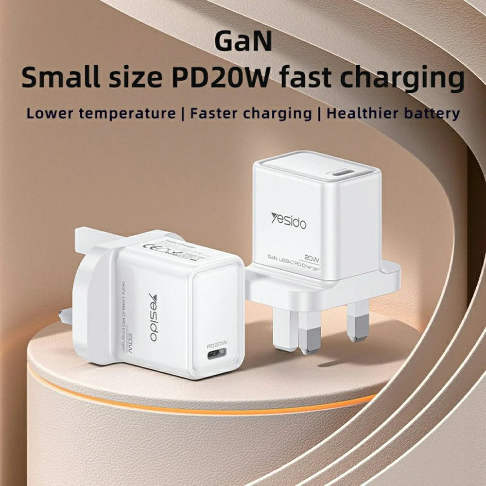 YESIDO YC79 Single USB-C Port GaN Charger PD 20W Fast Charging Wall Charger, UK Plug for Smartphone / Tablet - 2