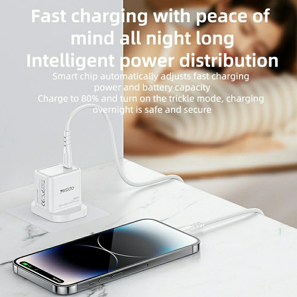 YESIDO YC79 Single USB-C Port GaN Charger PD 20W Fast Charging Wall Charger, UK Plug for Smartphone / Tablet - 5