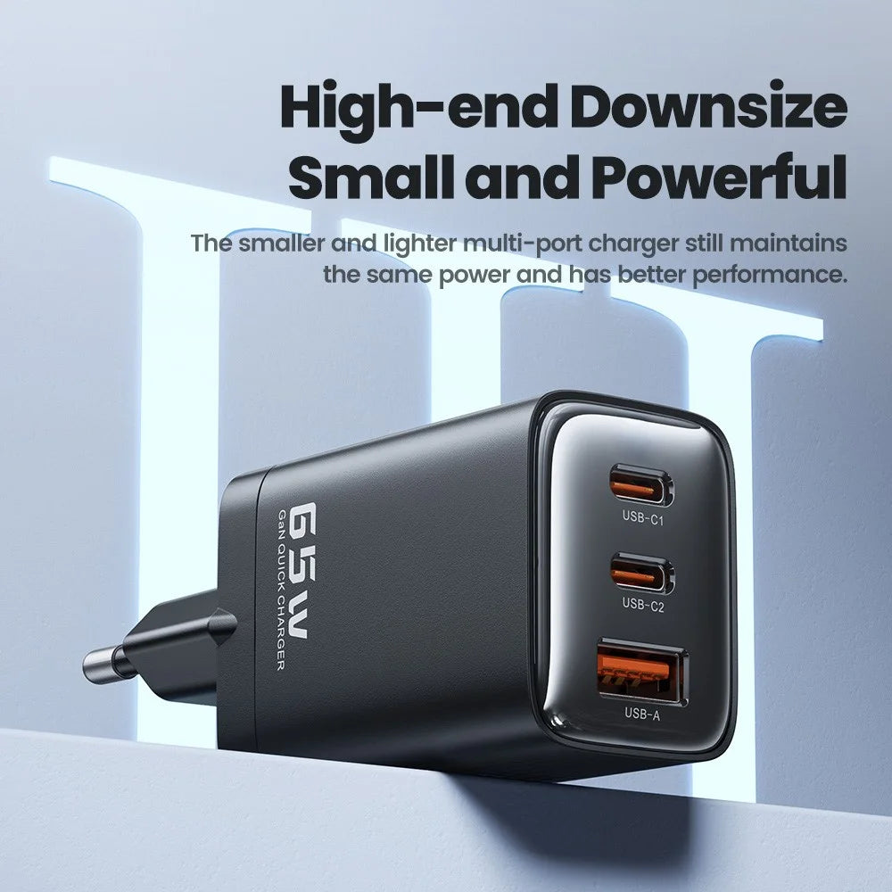 TOOCKI TCT65 65W Wall Charger 2C1A Fast Charging Multi Port USB C Power Adapter - Black / EU Plug - 6