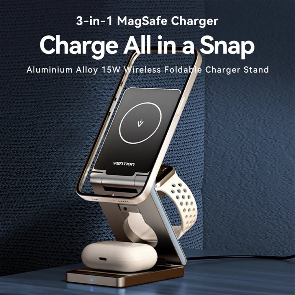 VENTION FGF Series 3 in 1 15W Fast Charger for Mobile Phone / Watch / Earphones Magnetic Wireless Charging Stand - 3