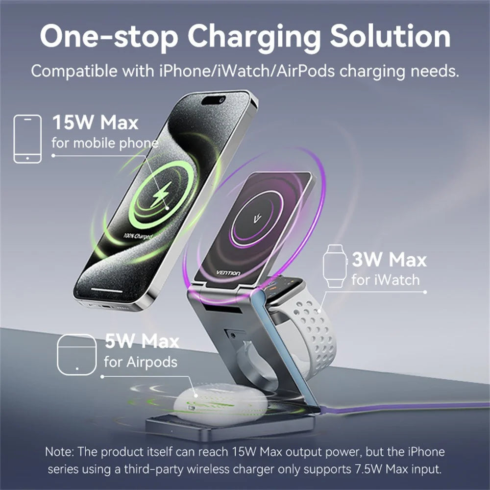 VENTION FGF Series 3 in 1 15W Fast Charger for Mobile Phone / Watch / Earphones Magnetic Wireless Charging Stand - 6