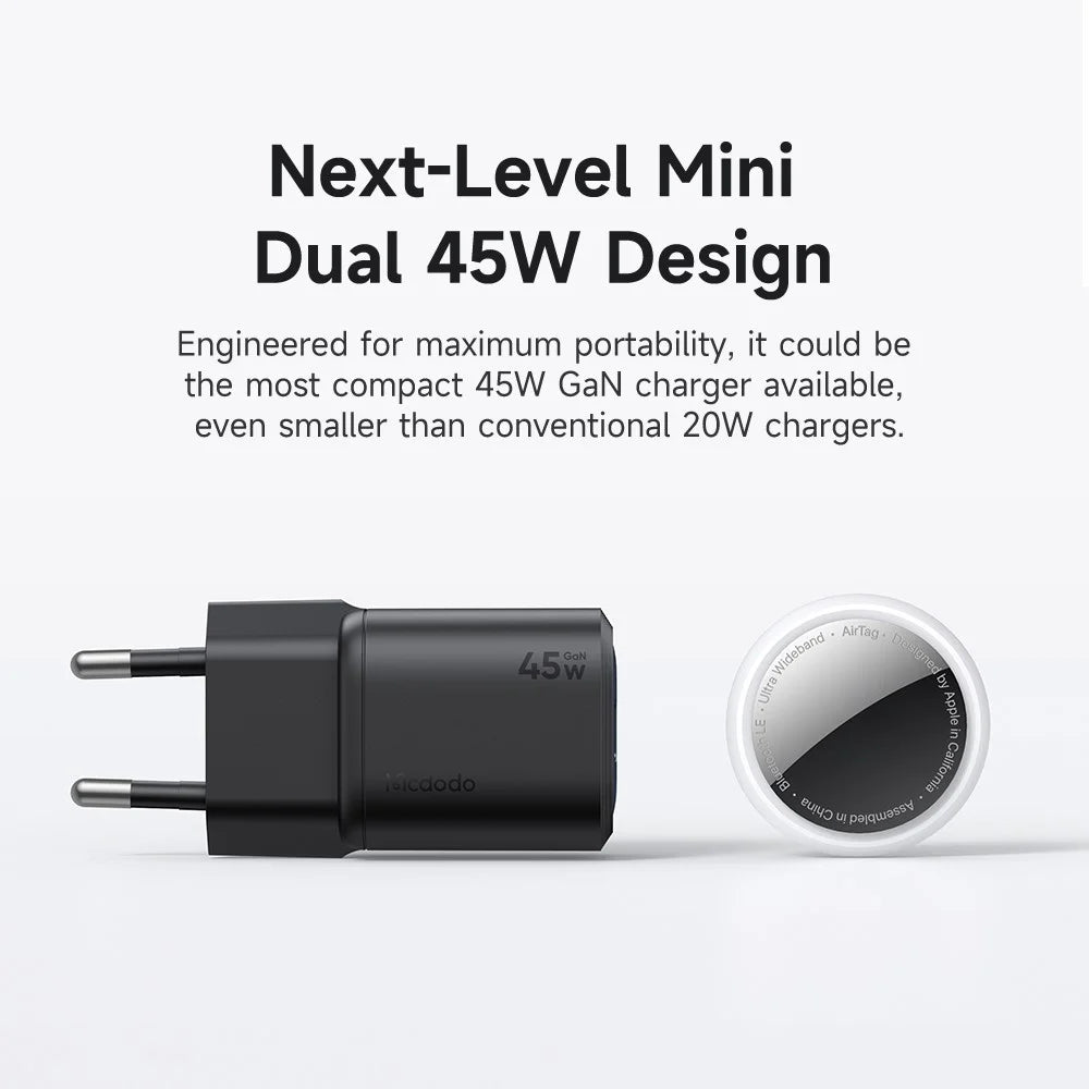 MCDODO CH-100 EU Plug 45W Ultimate Mini GaN Charger Dual USB C Fast Charging Power Adapter - Black - 4