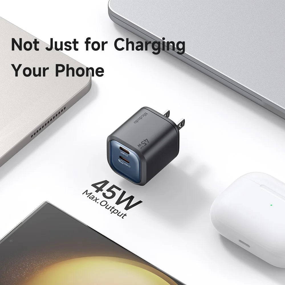 MCDODO CH-102 US Plug 45W Ultimate Mini GaN Charger Dual USB C Fast Charging Power Adapter - Black - 6