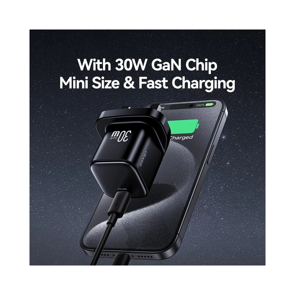 USAMS CC276 30W GaN Mini Fast Charger Type-C Port Power Adapter, UK Plug - Black - 2
