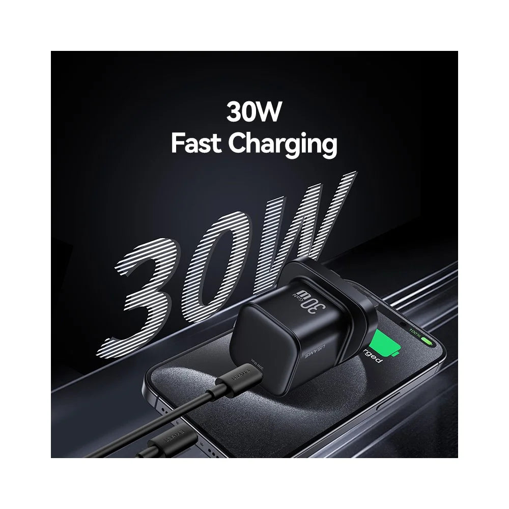 USAMS CC276 30W GaN Mini Fast Charger Type-C Port Power Adapter, UK Plug - Black - 3