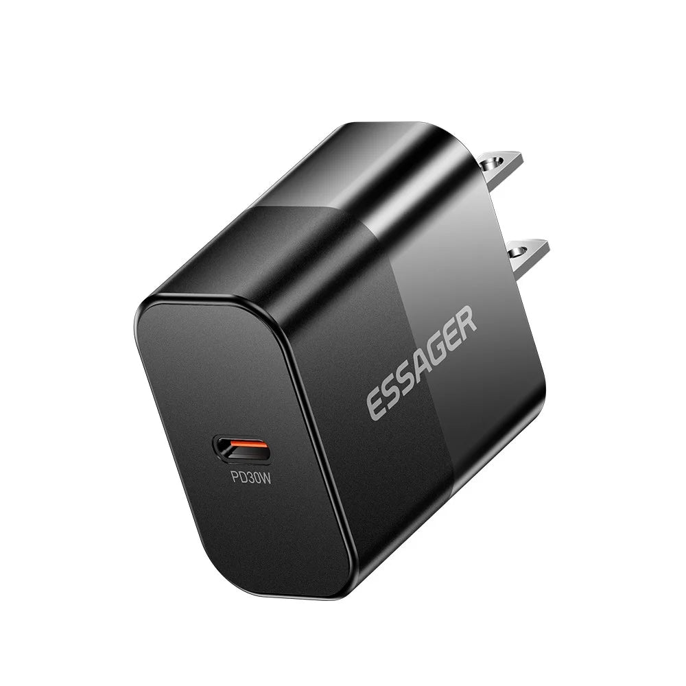 ESSAGER ABS PD 30W Wall Charger USB-C Fast Charging Mobile Phone Adapter Safe Efficient Charger - Black / US Plug - 3