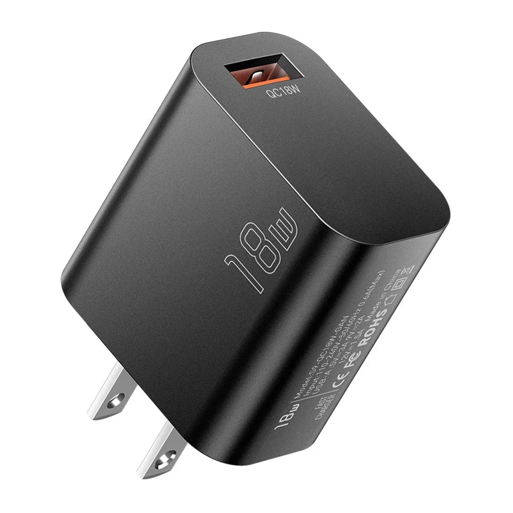 ESSAGER Max 18W Fast Charging USB Wall Charger Travel Power Adapter - Black / US Plug - 1