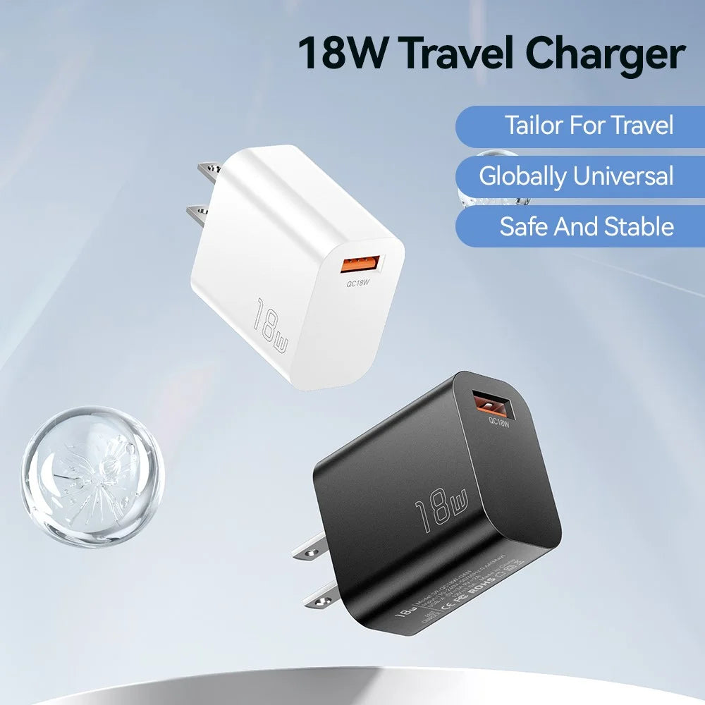 ESSAGER Max 18W Fast Charging USB Wall Charger Travel Power Adapter - Black / US Plug - 4
