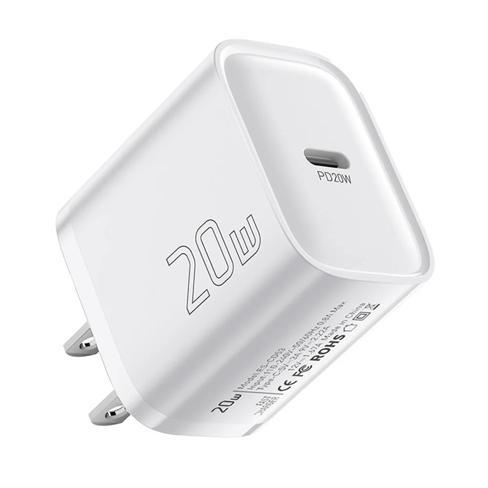 ESSAGER Max 20W USB-C Fast Charger PRO Chip Technology Power Adapter Mini Travel Charging Plug - White / US Plug - 1