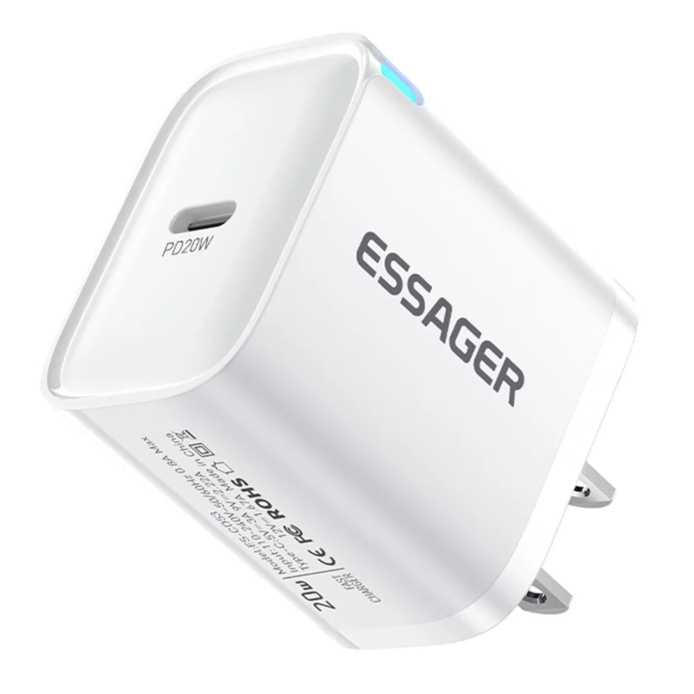 ESSAGER Max 20W USB-C Fast Charger PRO Chip Technology Power Adapter Mini Travel Charging Plug - White / US Plug - 3