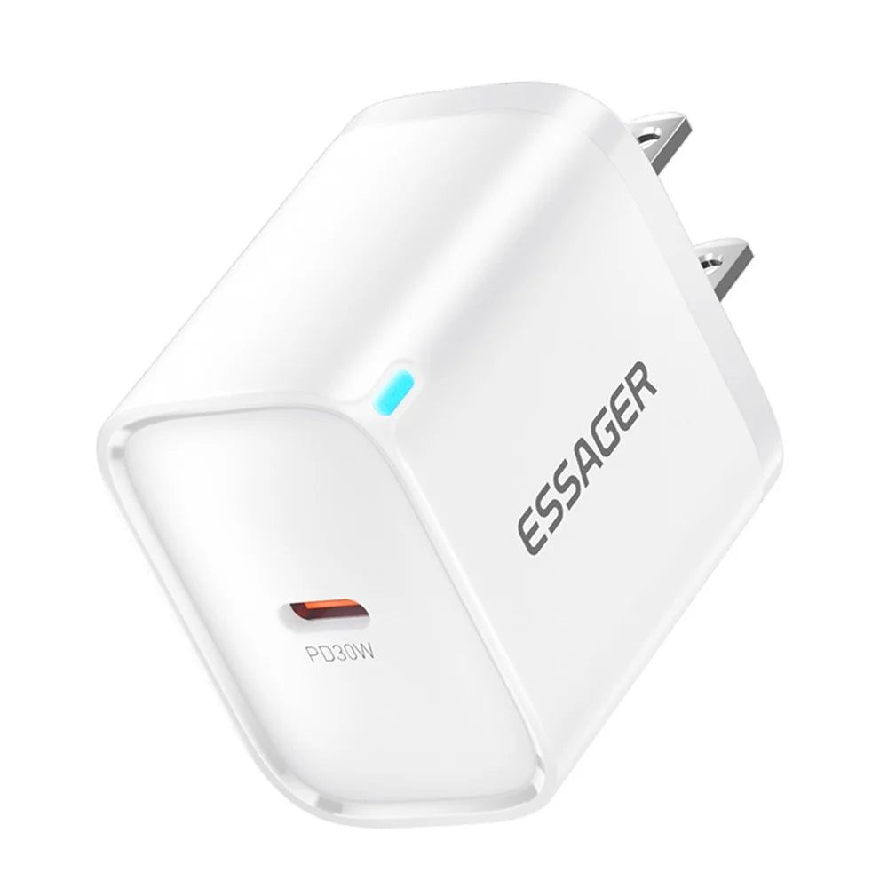 ESSAGER Max 30W USB-C Fast Charger PRO Chip Technology Power Adapter Mini Travel Charging Plug - White / US Plug - 2