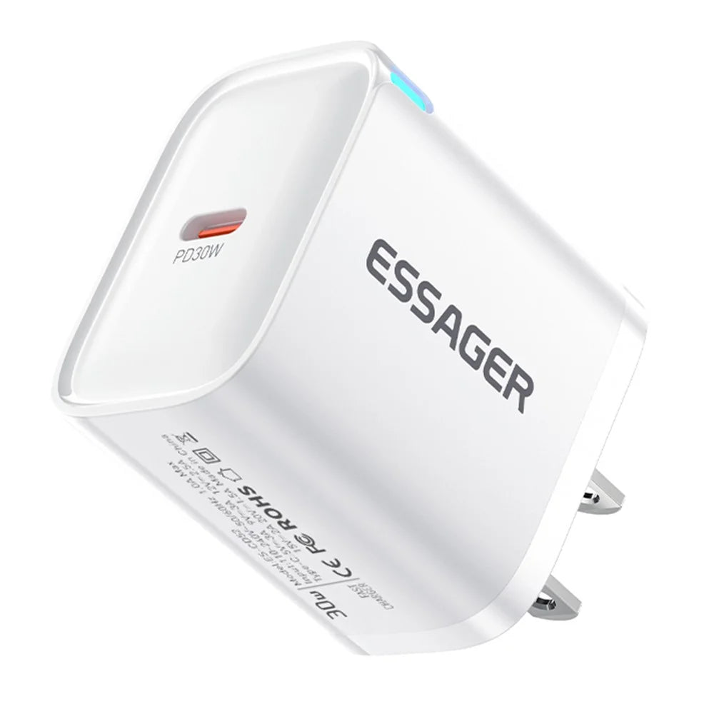 ESSAGER Max 30W USB-C Fast Charger PRO Chip Technology Power Adapter Mini Travel Charging Plug - White / US Plug - 3