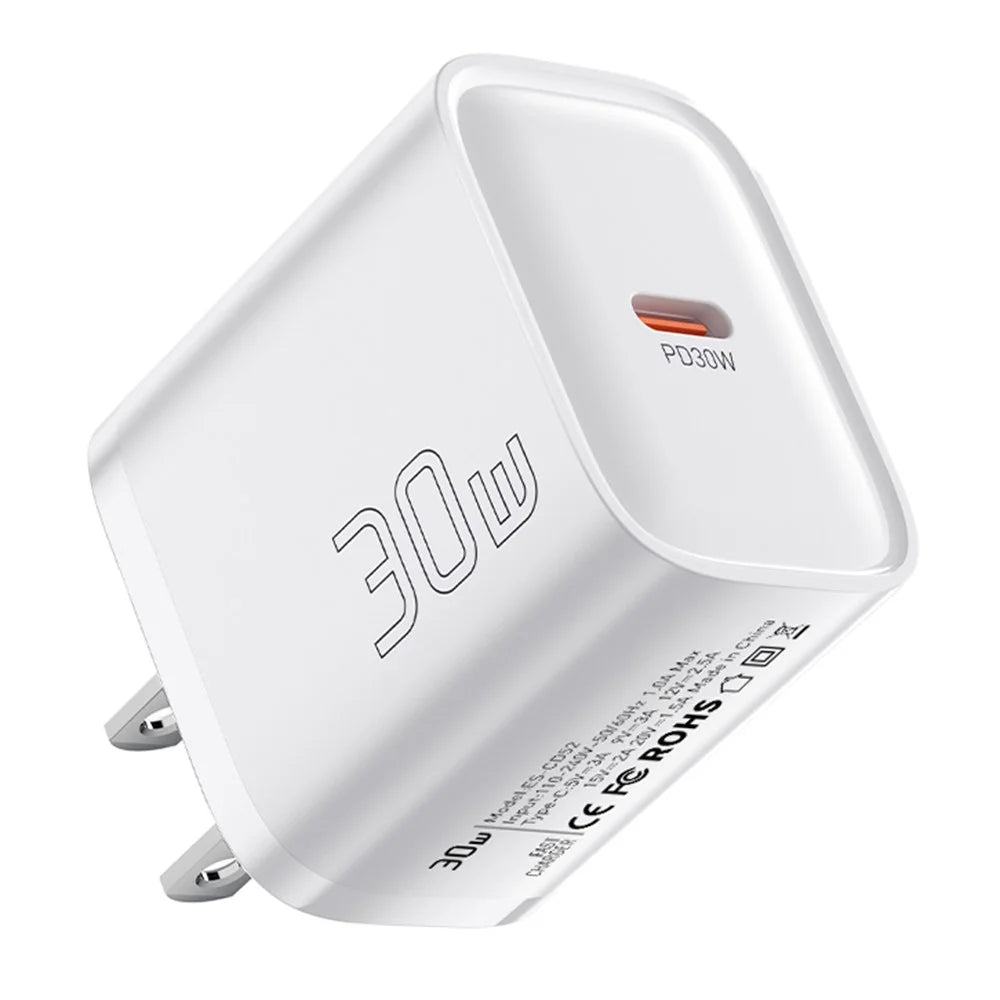 ESSAGER Max 30W USB-C Fast Charger PRO Chip Technology Power Adapter Mini Travel Charging Plug - White / US Plug - 4