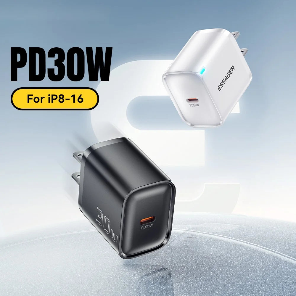ESSAGER Max 30W USB-C Fast Charger PRO Chip Technology Power Adapter Mini Travel Charging Plug - White / US Plug - 5