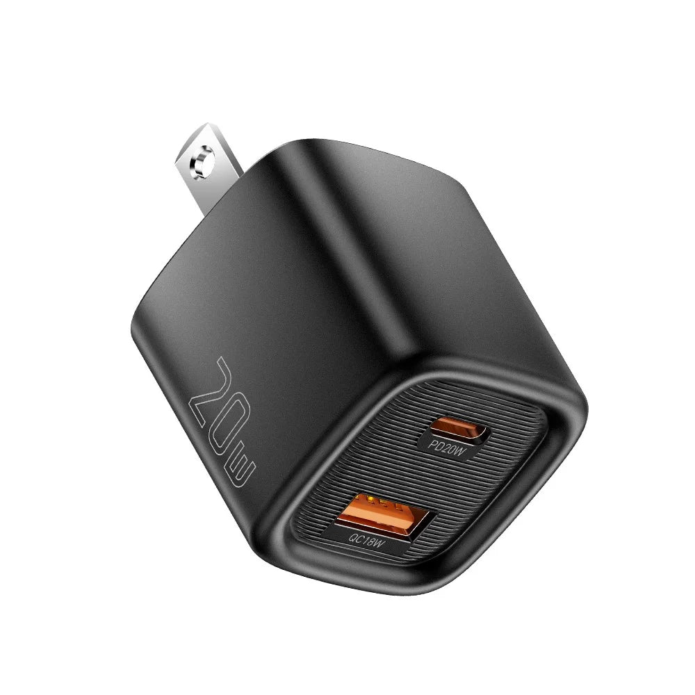 ESSAGER Max 20W Travel Charger Dual Port USB A + Type C Fast Charging Smart Temperature Control - Black / US Plug - 3
