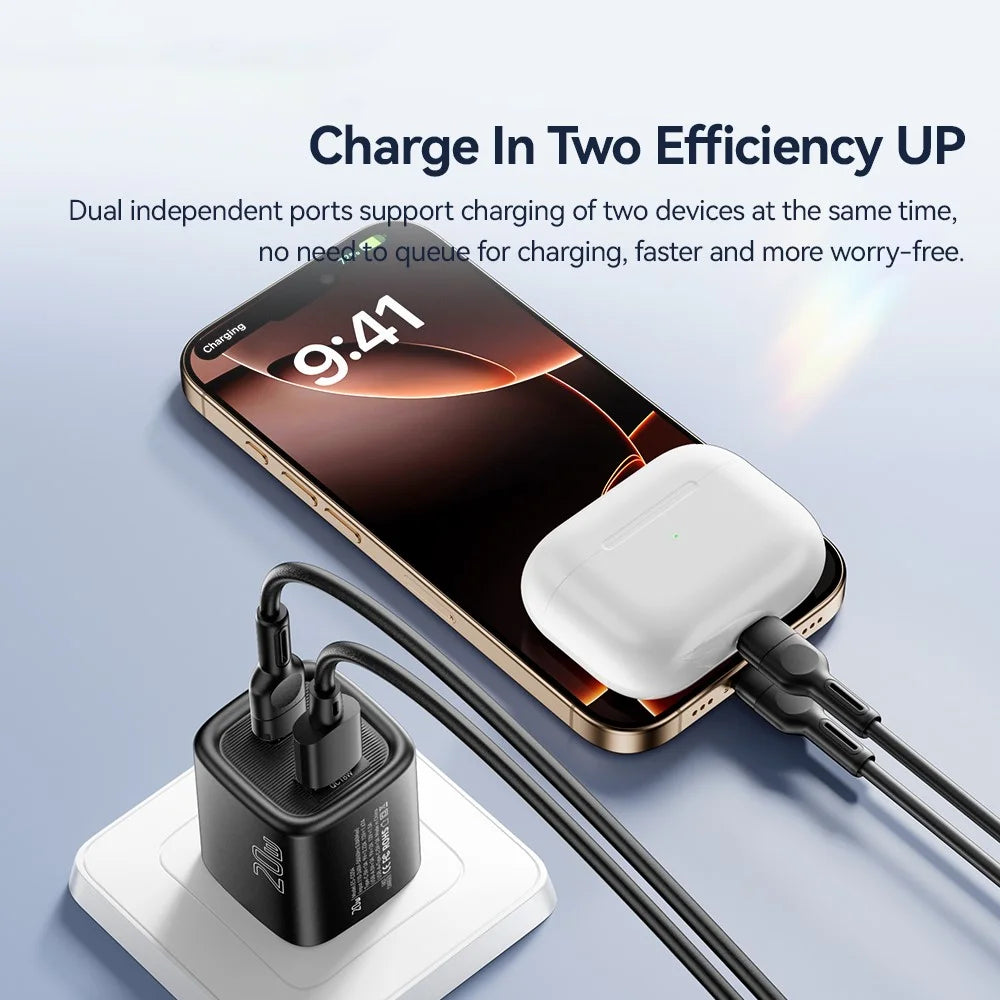 ESSAGER Max 20W Travel Charger Dual Port USB A + Type C Fast Charging Smart Temperature Control - Black / US Plug - 7