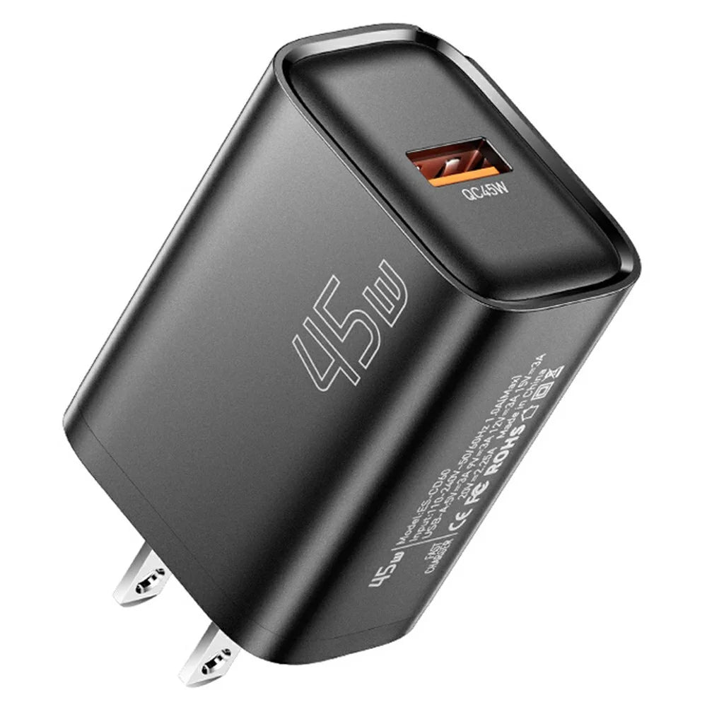 ESSAGER Max 45W USB-A Fast Charger Smart Temperature Control Power Wall Charger Adapter Portable - Black / US Plug - 1