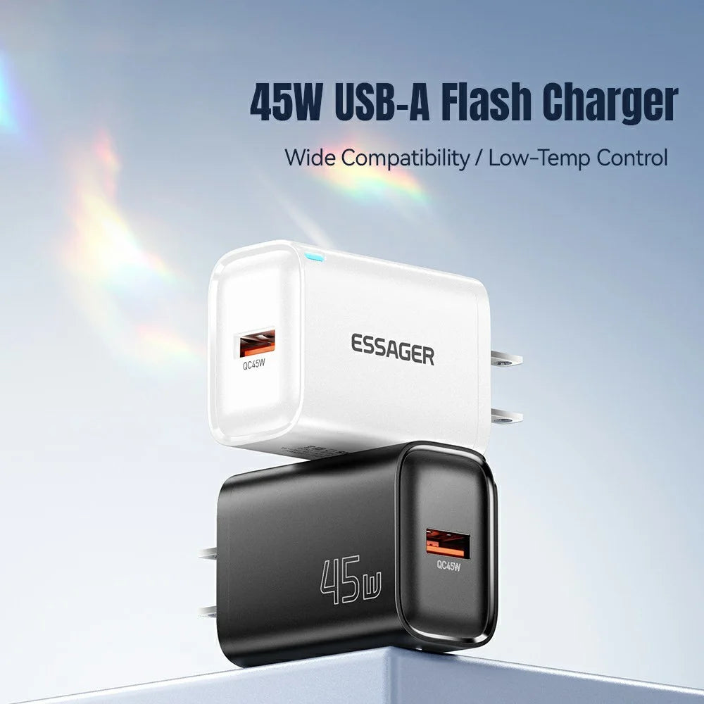 ESSAGER Max 45W USB-A Fast Charger Smart Temperature Control Power Wall Charger Adapter Portable - Black / US Plug - 3