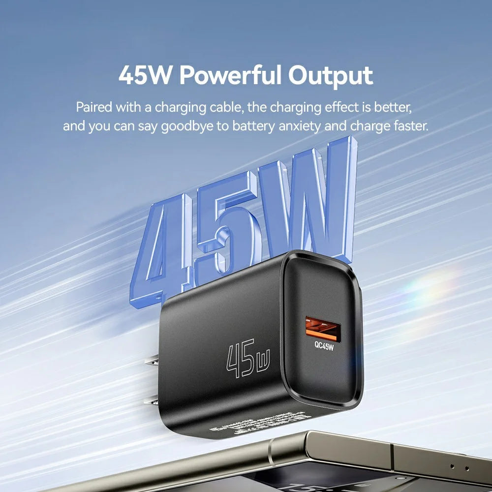 ESSAGER Max 45W USB-A Fast Charger Smart Temperature Control Power Wall Charger Adapter Portable - Black / US Plug - 4