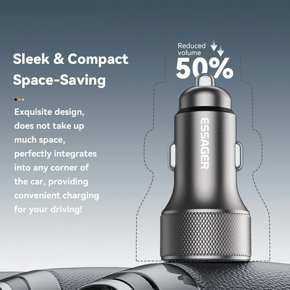 ESSAGER PD 45W Aluminum Alloy Car Charger USB-A / Type-C Dual Port PD3.0 / QC3.0 Fast Charging Adapter - Black - 5