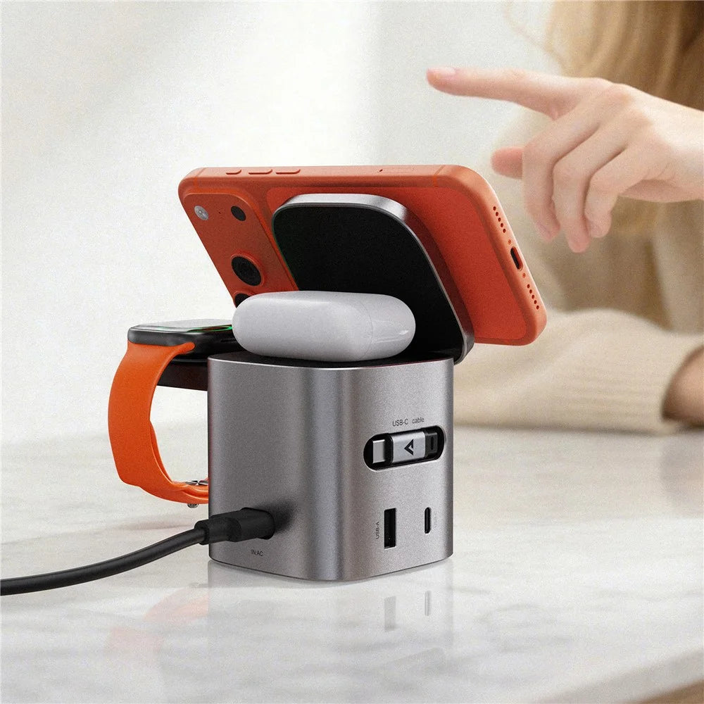 ACEFAST Z9 80W 6-in-1 GaN Desktop Charging Station Multi-Function Fast Charger Adapter Built-In USB-C Cable, EU Plug - 7