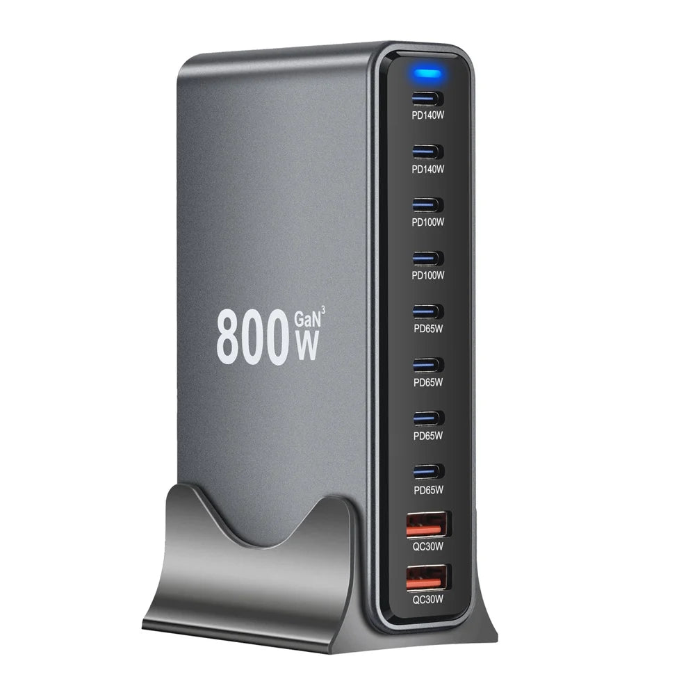 800W GaN Desktop Charger Station Type-C + USB-A Multi Port Fast Charging Power Adapter - US Plug - 2