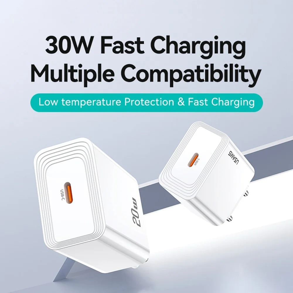 USAMS CC329 T69 30W Charger Adapter Fast Charging PD3.0 Protocol Wide Voltage Wall Charger, EU Plug - 4
