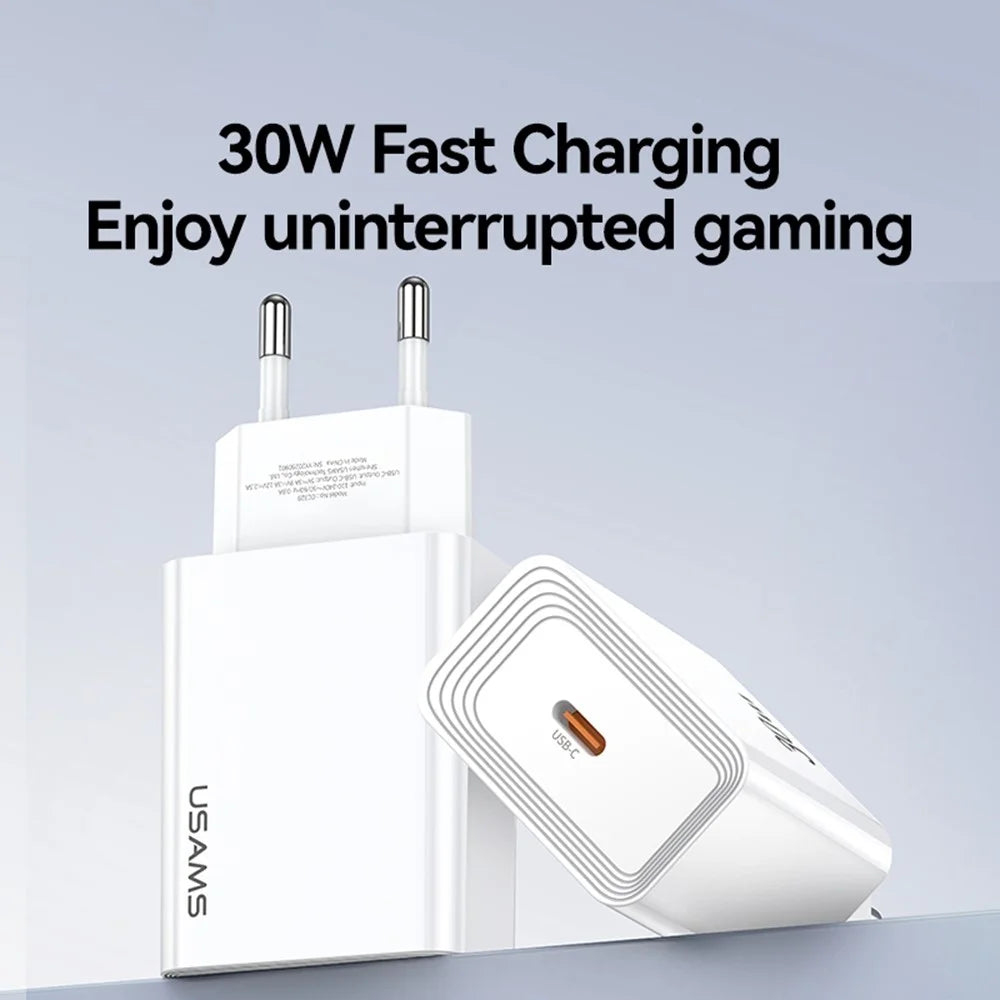USAMS CC329 T69 30W Charger Adapter Fast Charging PD3.0 Protocol Wide Voltage Wall Charger, EU Plug - 5