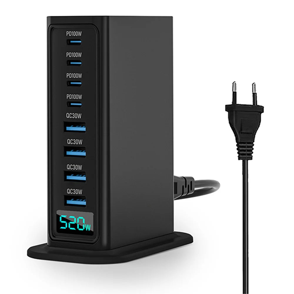 NCC666 520W Multi-Port GaN Fast Charger Intelligent Digital Display Travel Desktop Charging Station - US Plug/Silver - 2