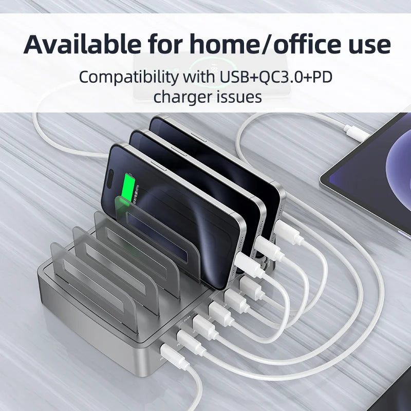 WLX-H881 USB-A + Type-C Multi-Port Charging Station with Dividers PD QC Smart Charging Hub - US Plug - 7
