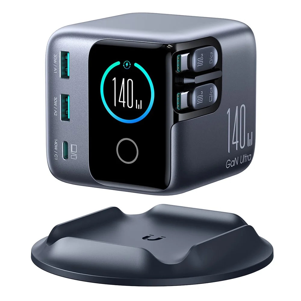 JOYROOM JR-TRD01 140W GaN Charger 5-Port Desktop Fast Charging Station with Retractable Cables - EU Plug - 1