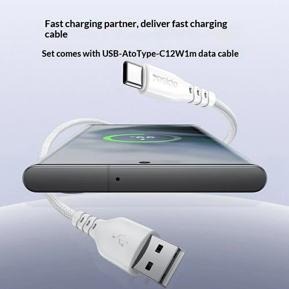 YESIDO YC104 Dual USB Port Charger PD 12W Fast Charging Power Adapter with USB Cable for Smartphones / Tablets, EU Plug - White - 5