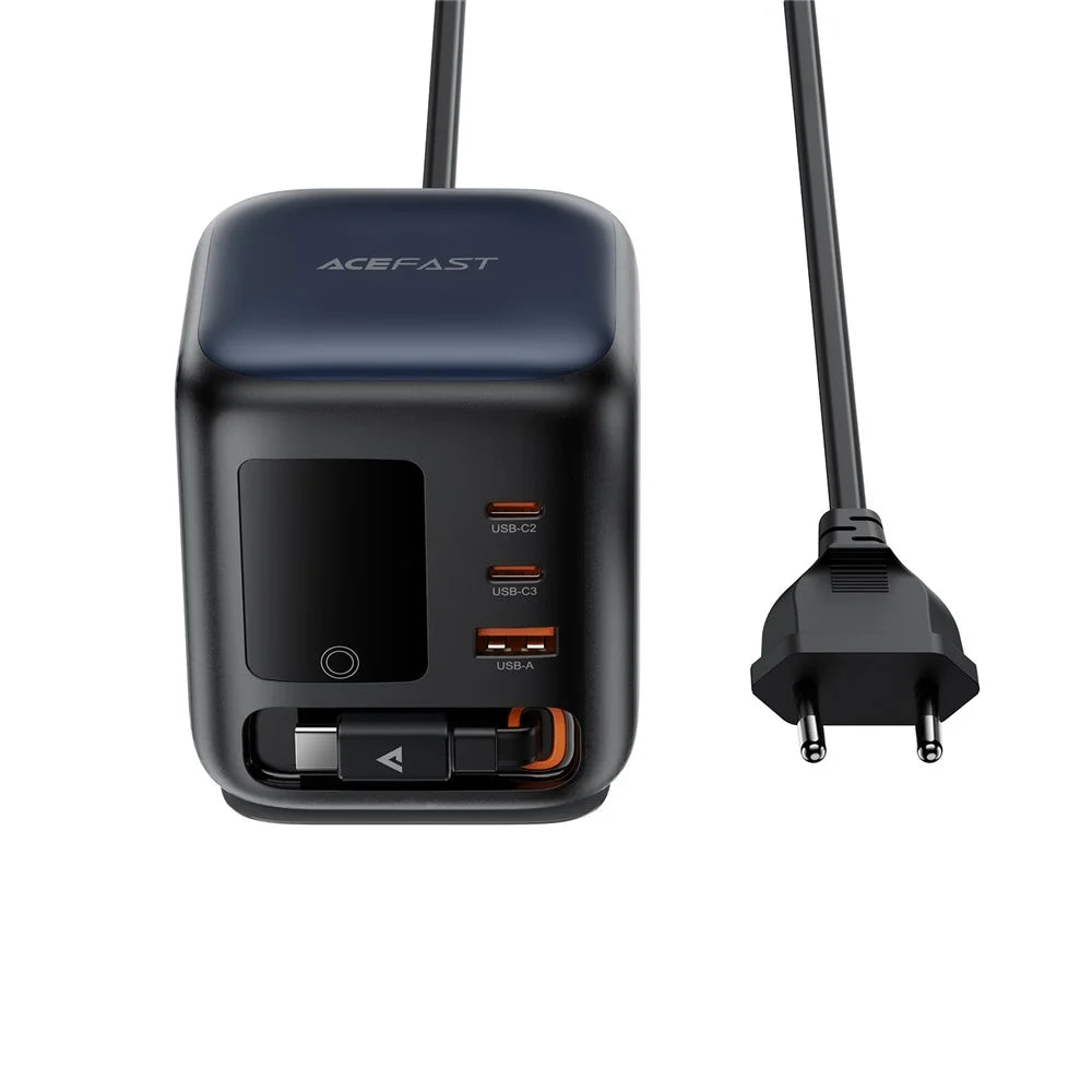 ACEFAST Z10 100W GaN Desktop Charger TFT Display 2 USB-C + USB-A 3 Ports Adapter with Retractable Cable - EU Plug - 4