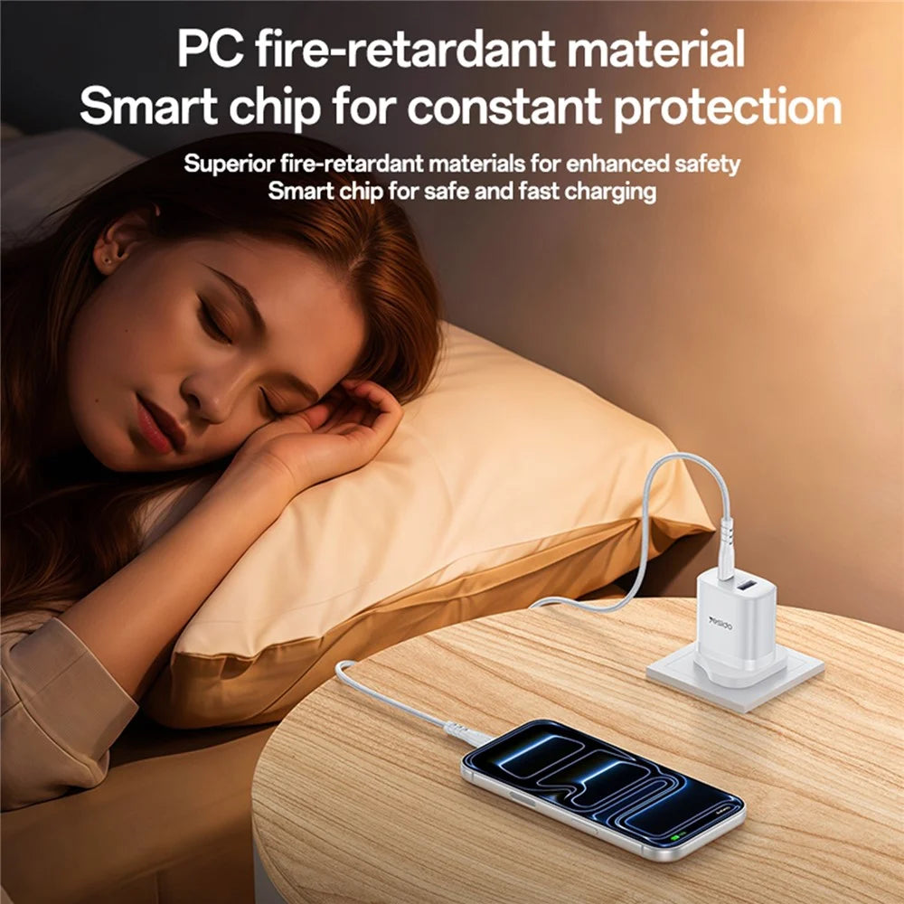 YESIDO YC154 UK Plug PD 35W USB-C + QC 18W USB-A Wall Charger Dual Port Fast Charging Adapter with 1m Type-C Cable - White - 6