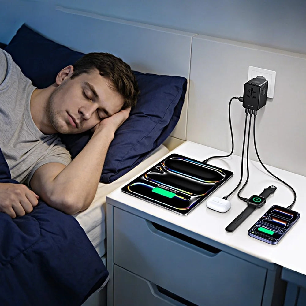 USAMS CC334 T72 100W Fast Charging Power Adapter USB-A + 3 USB-C Portable 4-Port Travel Charger - Black - 5