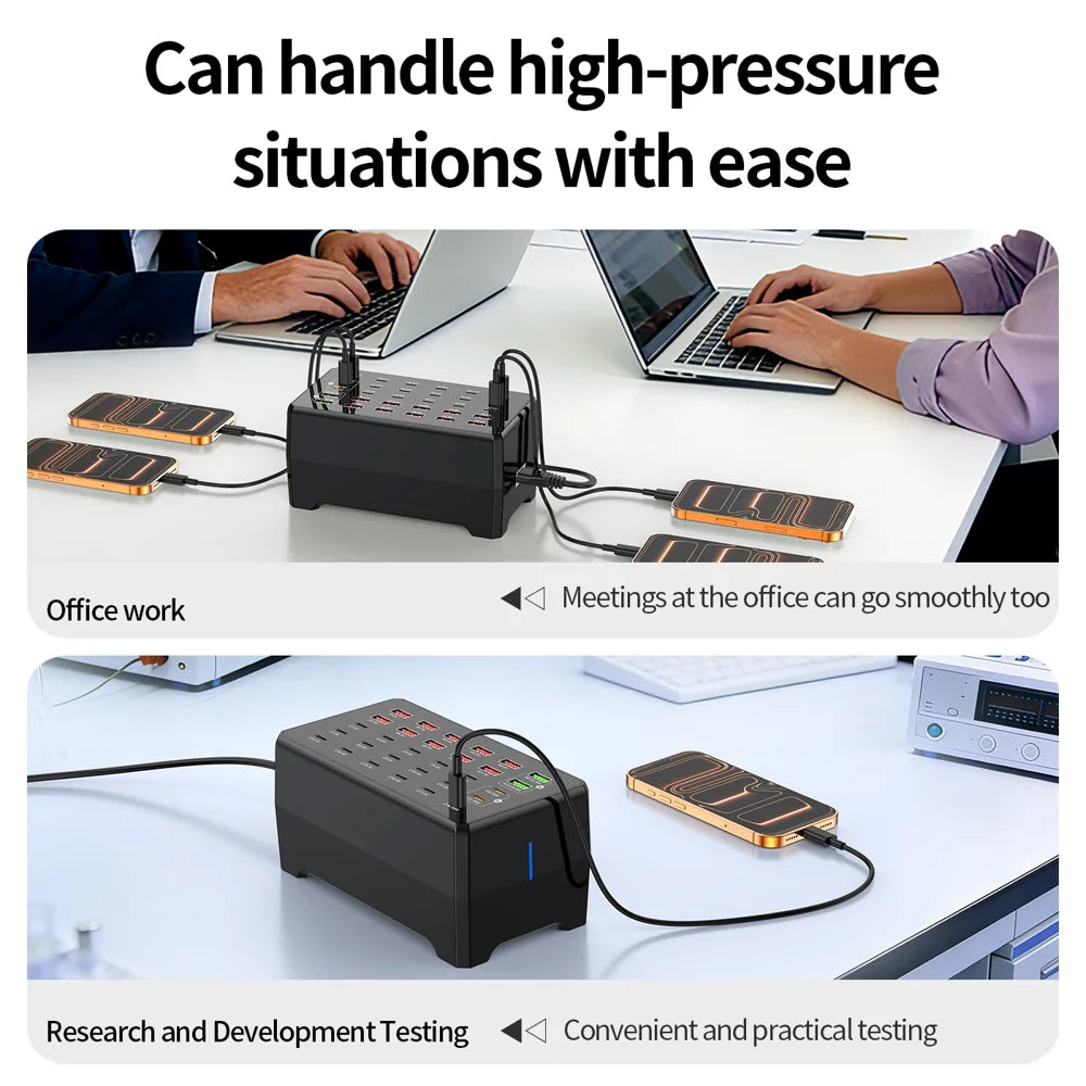 WLX-268F 30-Port Desktop Charger Hub with 18 USB-C and 12 USB-A Ports 30W Fast Charging Station - US Plug - 4