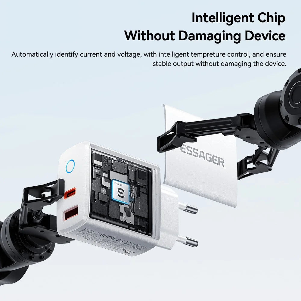 ESSAGER ES-CD55 20W Charger Set USB-A + USB-C Fast Charging Adapter with USB-A to IP Cable - EU Plug - 6