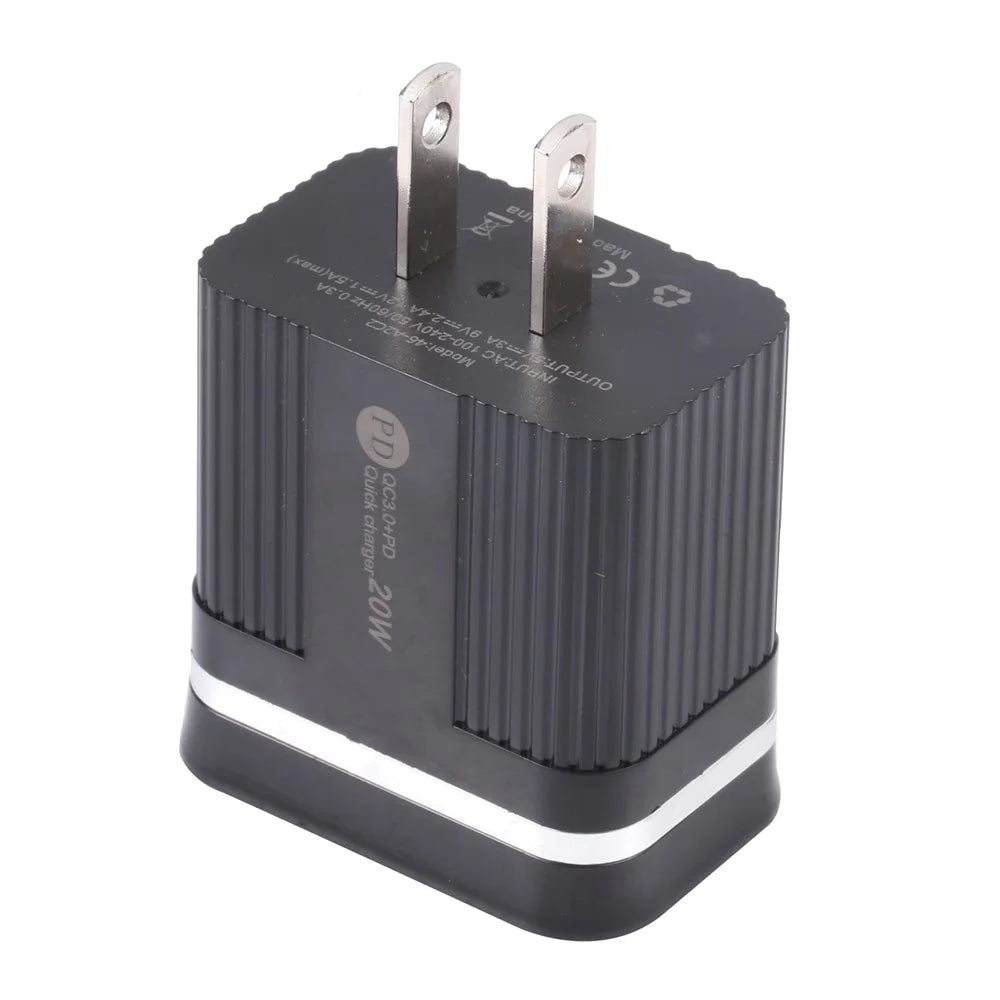 46-A2C2 20W PD + QC3.0 USB Fast Charger Type-C / USB-A Dual Port Power Adapter - US Plug / Black - 3