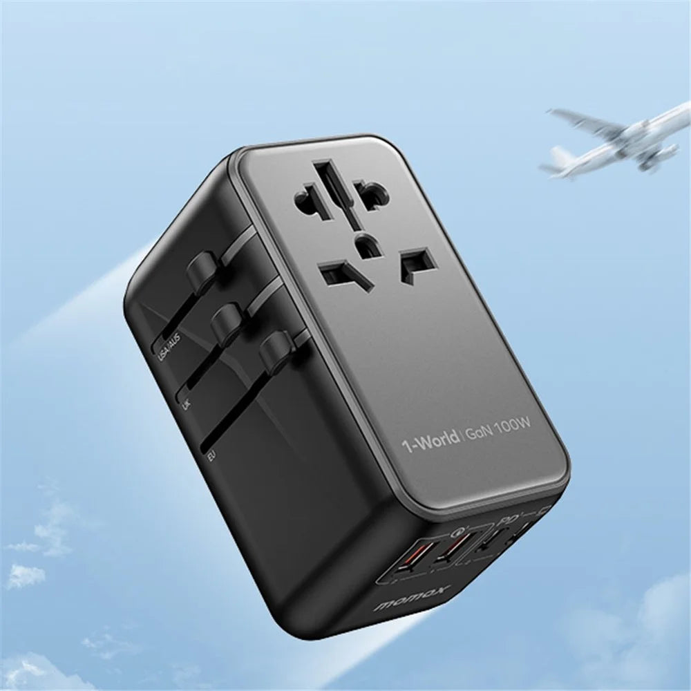 MOMAX 1-World GaN PD 100W Fast Charger 4-Port + AC Power Adapter Travel Charger Block - Black - 7