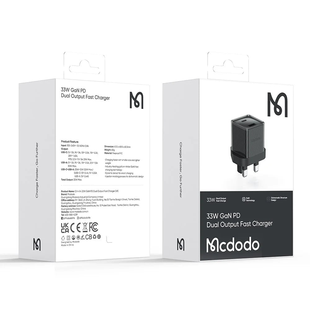 MCDODO CH-414 UK Plug 33W GaN USB+Type-C Wall Charger Fireproof PC Phone Charging Adapter - Black - 7