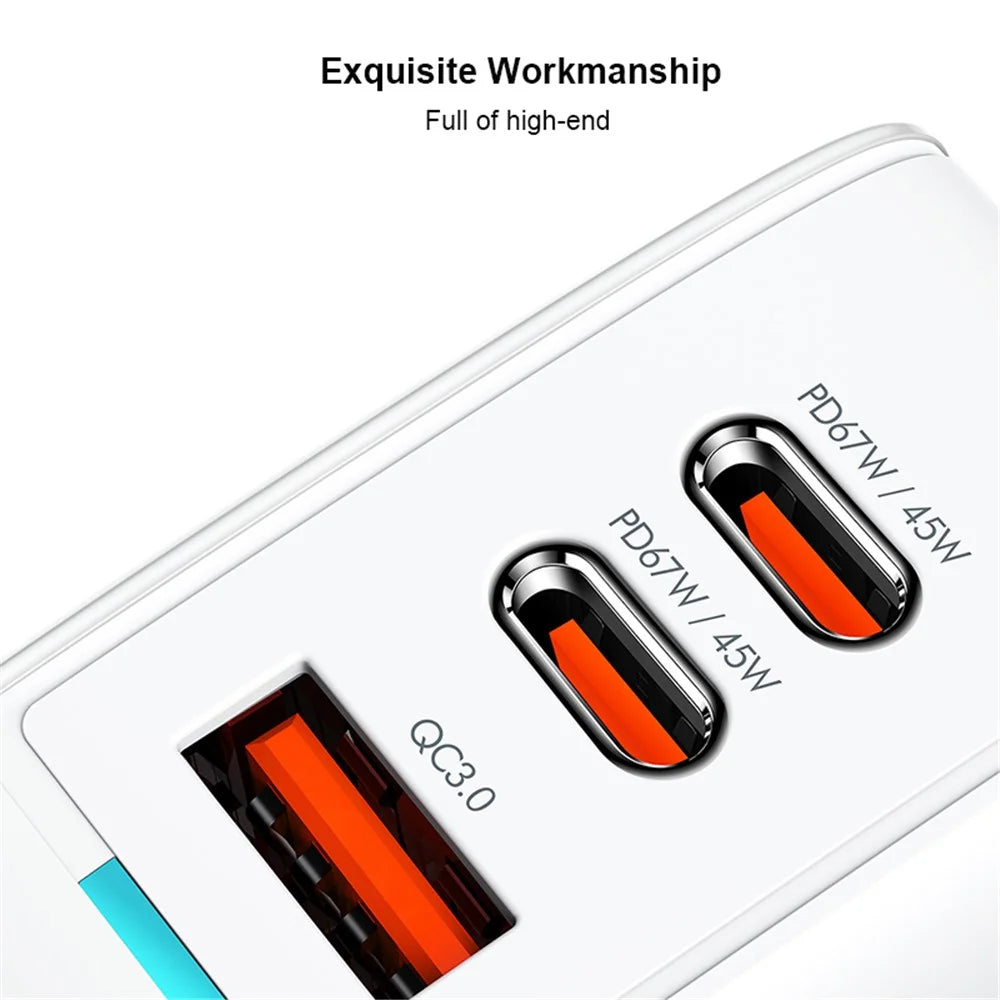 XUNDD XDCH-055 67W Fast Charging Adapter Dual Type-C+USB-A 3.0 Wall Charger - CN+UK Plug - 3