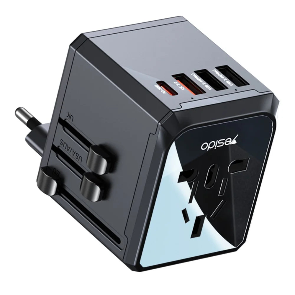 YESIDO MC24 20W Universal Adapter Socket Travel Wall Charger Multifunction Type-C+3USB-A Power Charger Converter - 2