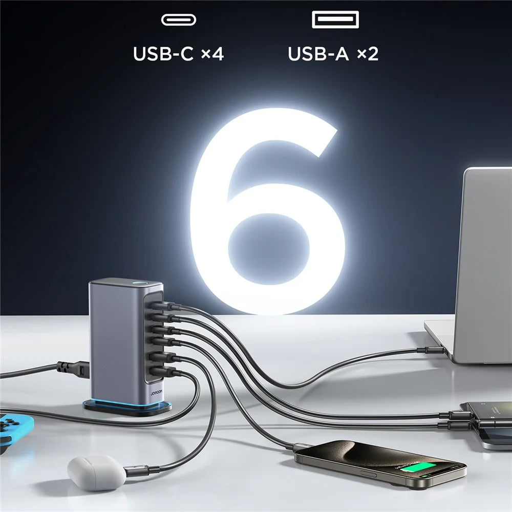 JOYROOM TCM02 65W 6-Port USB Desktop Charger GaN Fast Charging Station Hub - EU Plug - 4
