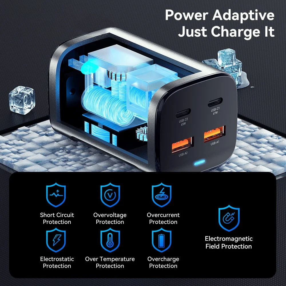 ESSAGER 67W GaN Power Adapter 2 USB + 2 Type-C Portable Desktop Charger - KR Plug - 7