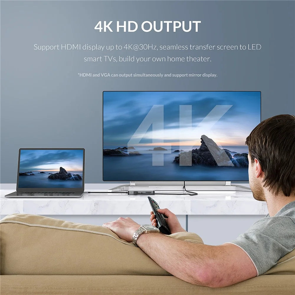 FX-1928G 9-in-1 USB Hub Docking Station Type-C to USB-C + 3xUSB3.0 + SD / TF Card Slot + 3.5mm + 4K HD + VGA Adapter - 4