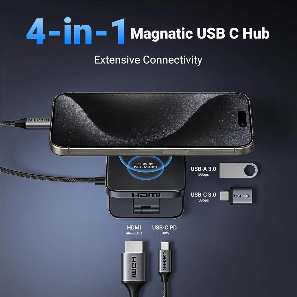 UGREEN USB C 4-in-1 Foldable Hub 4K 60Hz HD PD 100W USB 3.0 Docking Station For iPhone 15 / 16 Android Laptops - 3