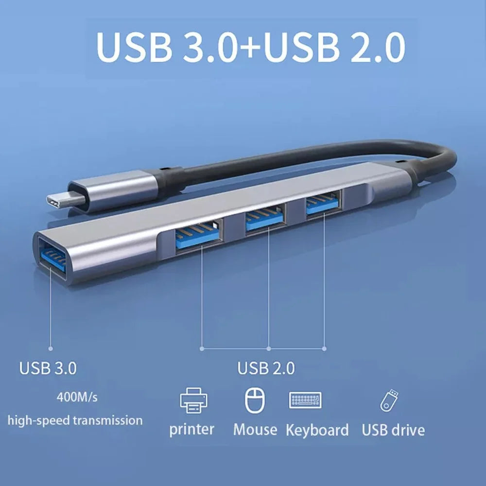 Type-C Hub 4 in 1 Expansion Dock USB3.0 + 3 x USB2.0 Adapter for Laptop Phone Tablet - 3