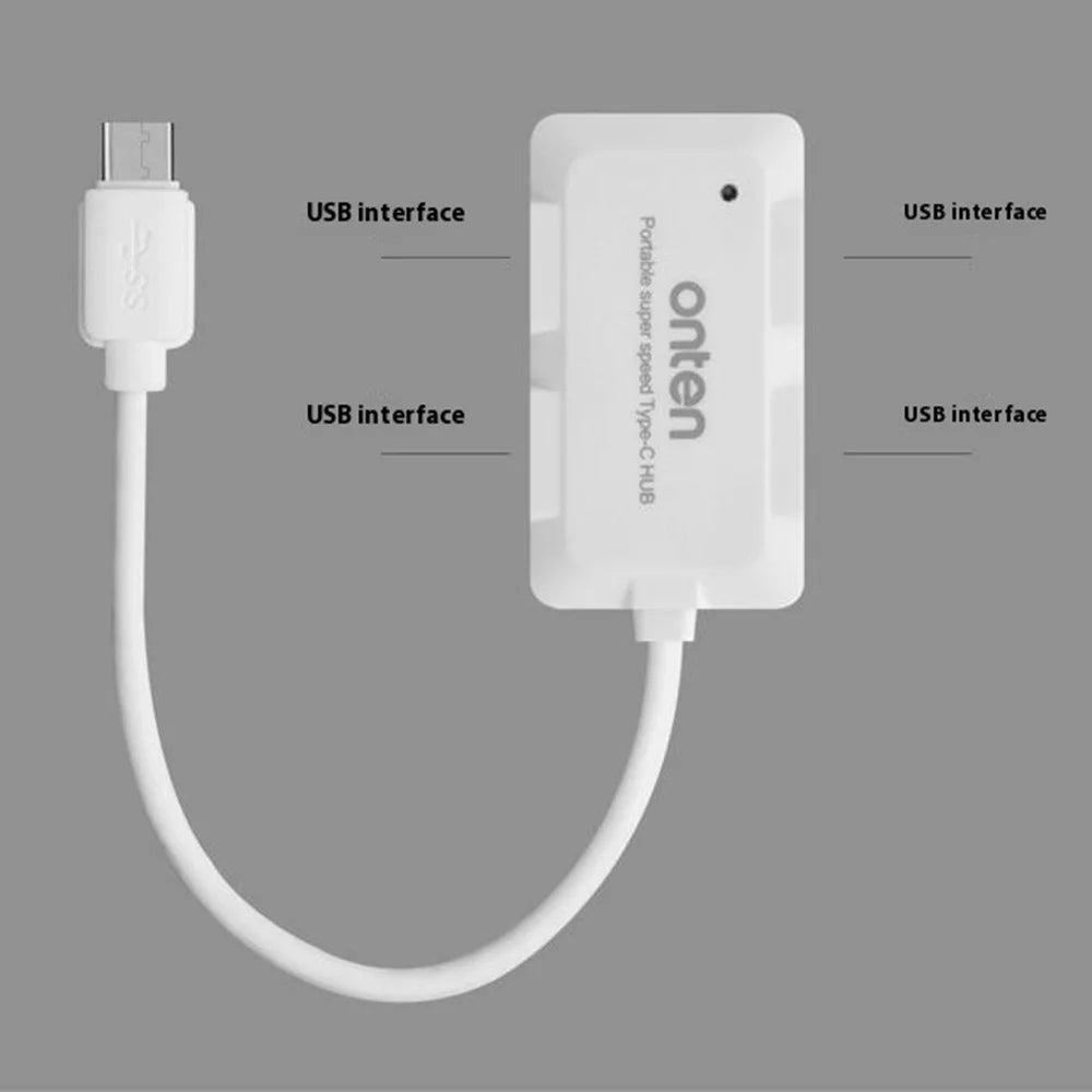 ONTEN 9102B 4 Port USB 3.0 HUB For Computer Type-C Splitter High Speed Data Transfer Adapter - White - 7